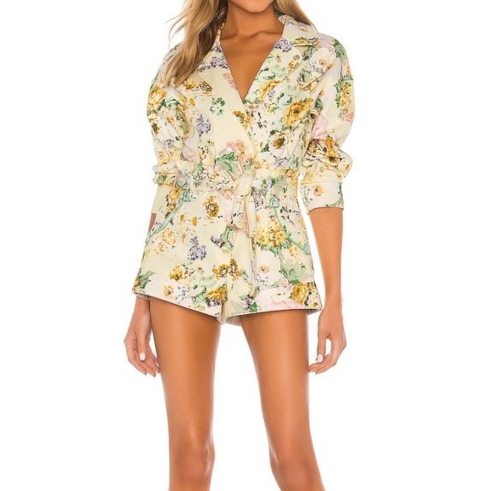 For Love & Lemons Chamomile Denim Romper in Buttercreme